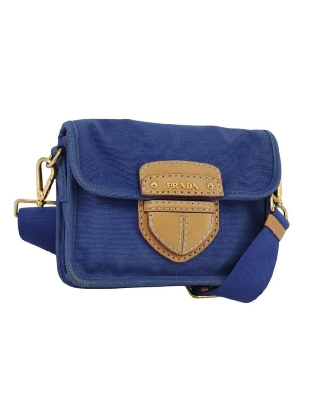 Authentic PRADA Shoulder Bag Canvas Blue